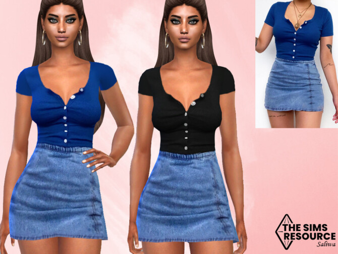 Sims 4 Denim Skirt Outfit by Saliwa at TSR