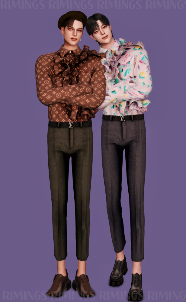 Sims 4 Frill Blouse & Belt & Suit Pants at RIMINGs