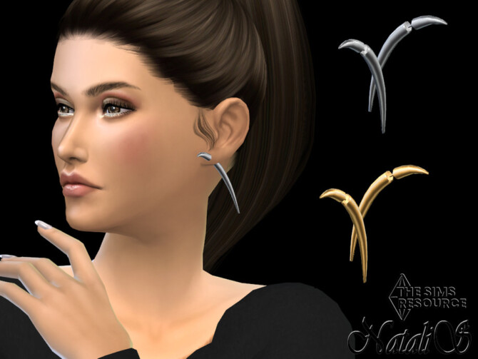 Sims 4 Metal quill large earrings by NataliS at TSR