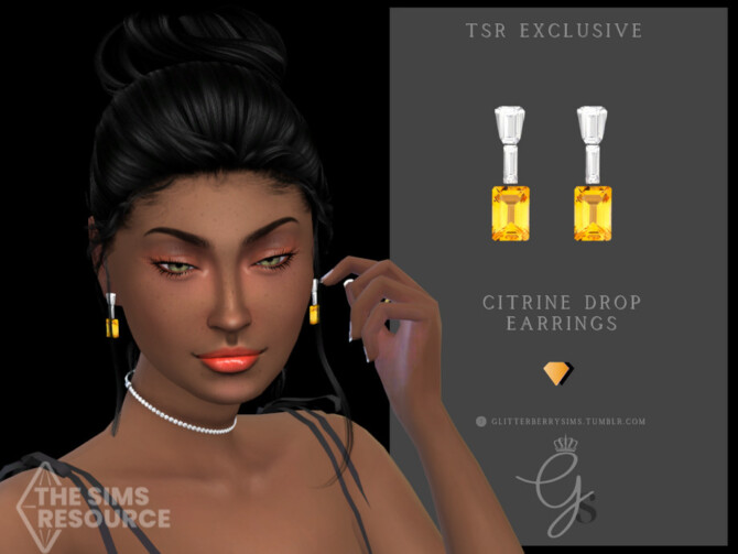 Sims 4 Citrine Drop Earrings by Glitterberryfly at TSR