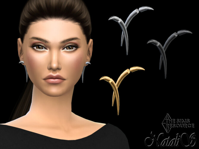 Sims 4 Metal quill large earrings by NataliS at TSR