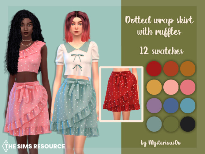 Sims 4 Dotted wrap skirt with ruffles by MysteriousOo at TSR