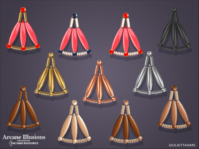 Sims 4 Arcane Illusions   Egyptian Coral and Hardstone Fan Earrings by feyona at TSR