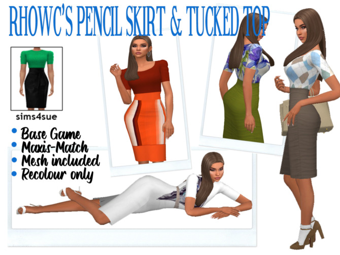 Sims 4 Rhowcs Pencil Skirt and Tucked Top at Sims4Sue