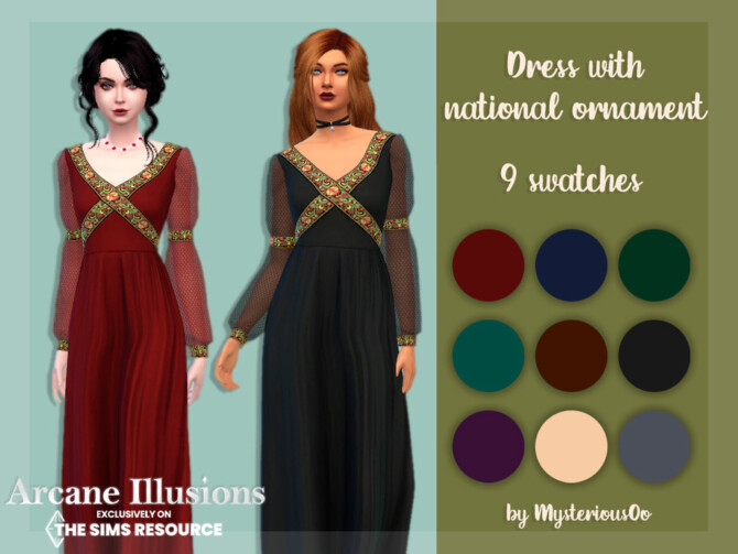 Sims 4 Arcane Illusions Dress with national ornament by MysteriousOo at TSR