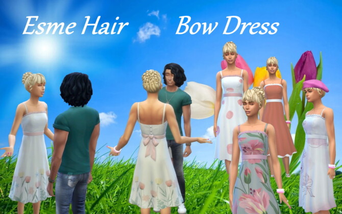 Sims 4 Esme Hair & Bow Dress at Birksches Sims Blog