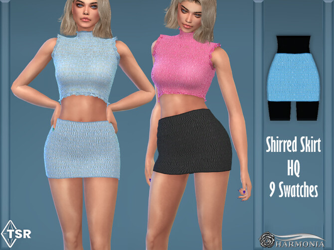 Sims 4 Delight Shirred Mini Skirt by Harmonia at TSR