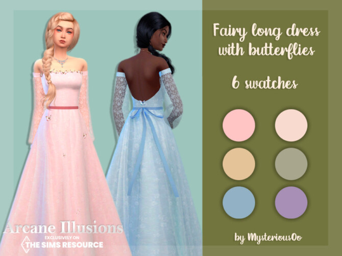 Sims 4 Arcane Illusions Fairy long dress with butterflies by MysteriousOo at TSR