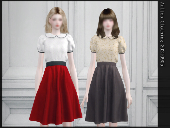 Sims 4 Floral shirt with skirt 20210905 by Arltos at TSR
