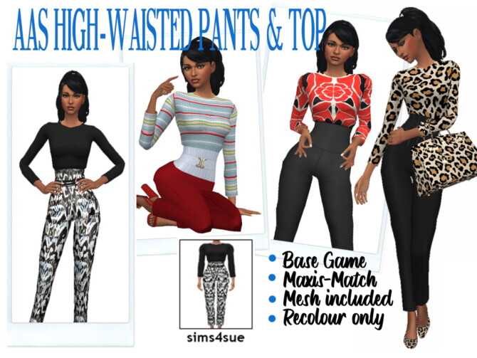 Sims 4 AAS’ HIGH WAISTED PANTS & TOP at Sims4Sue