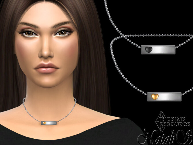 Sims 4 Metal bar with heart short necklace by NataliS at TSR
