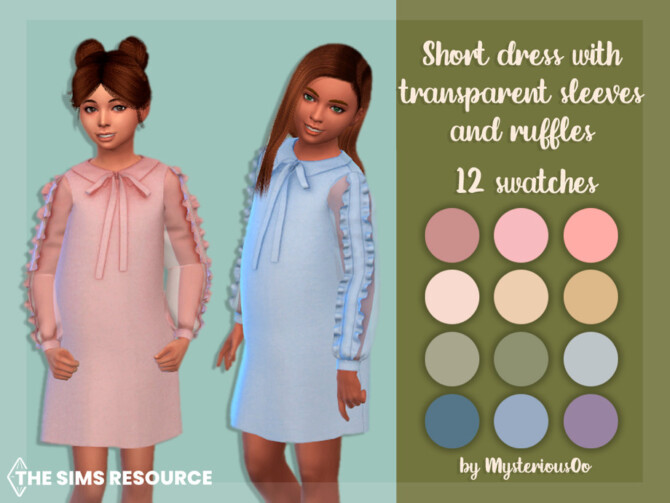 Sims 4 Short dress with transparent sleeves and ruffles by MysteriousOo at TSR