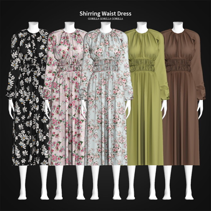 Sims 4 Shirring Waist Dresses at Gorilla