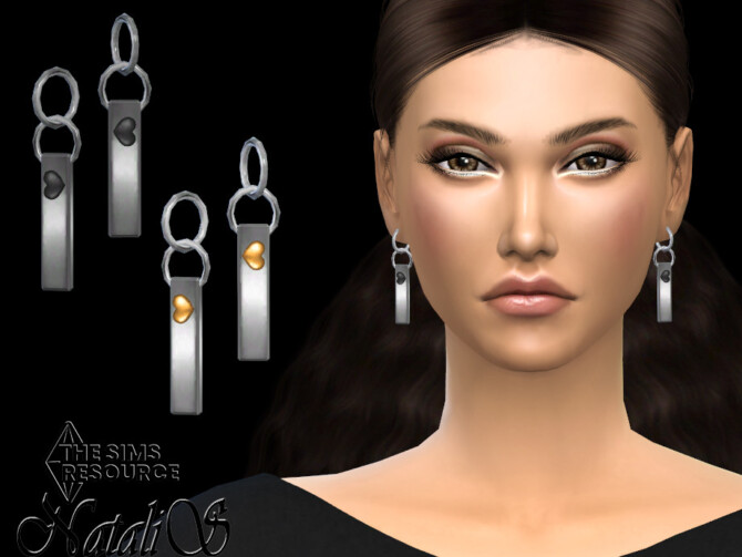 Sims 4 Metal bar with heart earrings by NataliS at TSR