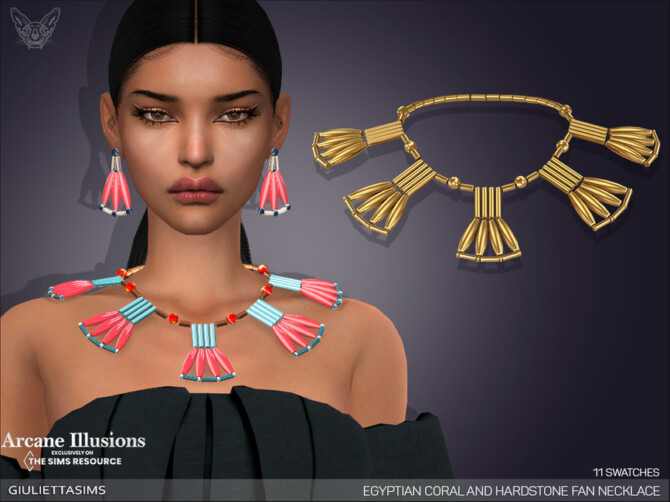 Sims 4 Arcane Illusions   Egyptian Coral and Hardstone Fan Necklace by feyona at TSR