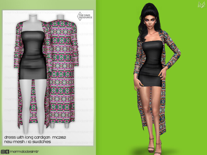 Sims 4 Dress With Long Cardigan MC282 by mermaladesimtr at TSR
