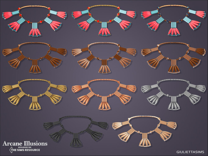 Sims 4 Arcane Illusions   Egyptian Coral and Hardstone Fan Necklace by feyona at TSR