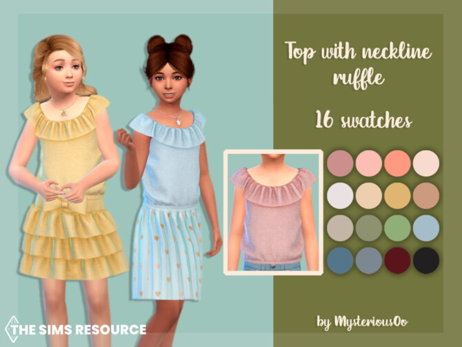 Sims 4 Top with neckline ruffles by MysteriousOo at TSR