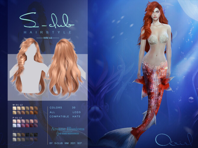 Sims 4 Arcane Illusion Long curly hairstyle for mermaid by S Club at TSR
