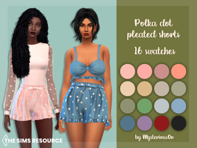 Sims 4 Polka dot pleated shorts by MysteriousOo at TSR
