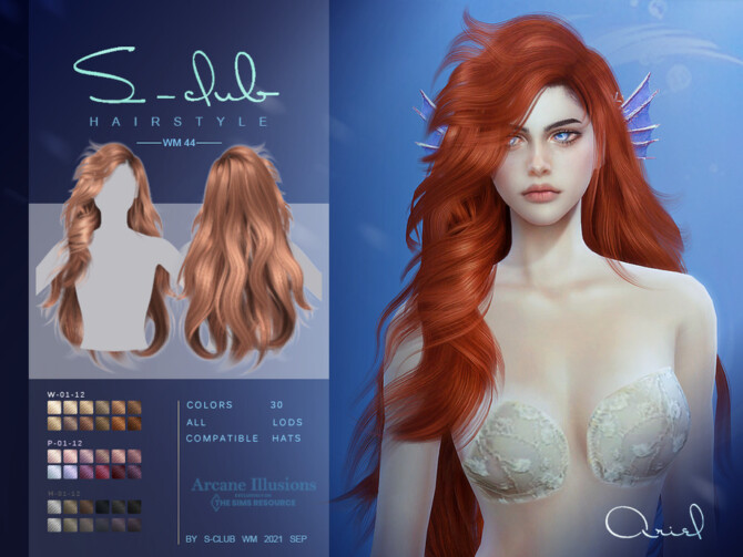 Sims 4 Arcane Illusion Long curly hairstyle for mermaid by S Club at TSR