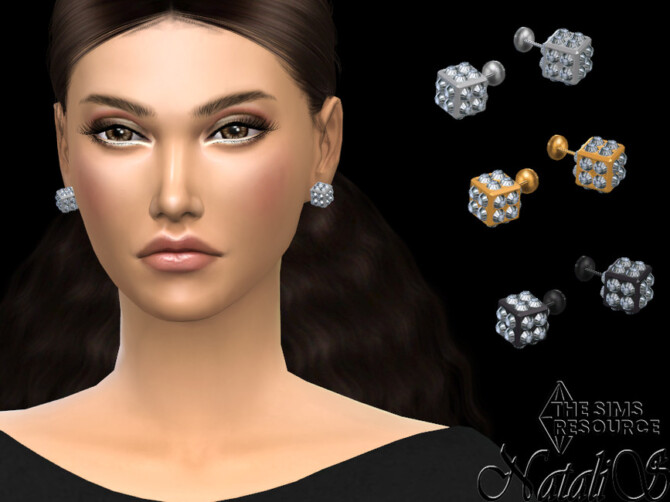 Sims 4 Cube pave stud earrings by NataliS at TSR