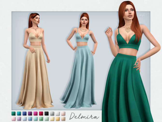 Sims 4 Delmira flowing two piece gown by Sifix at TSR