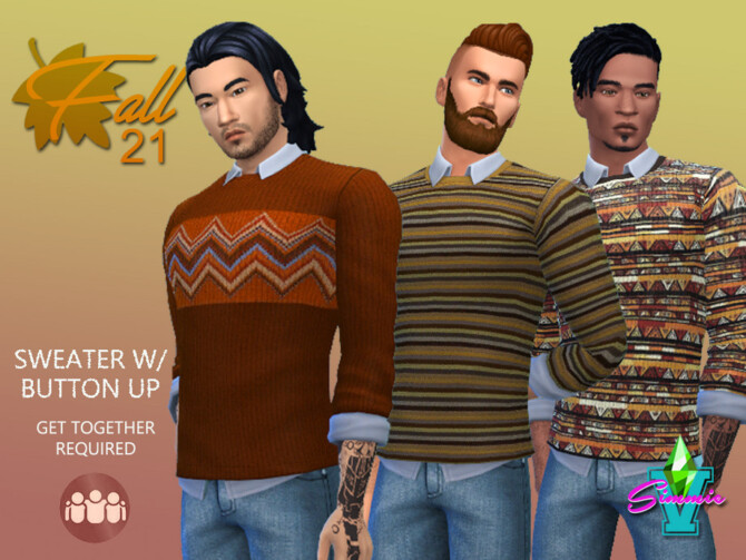 Sims 4 Fall21 Sweater with Button Up by SimmieV at TSR