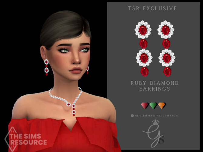 Sims 4 Ruby Diamond Earrings by Glitterberryfly at TSR