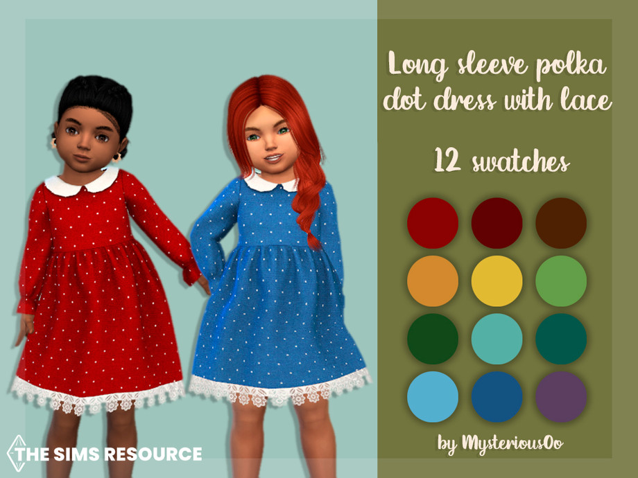 Long sleeve polka dot dress with lace by MysteriousOo at TSR » Sims 4 ...