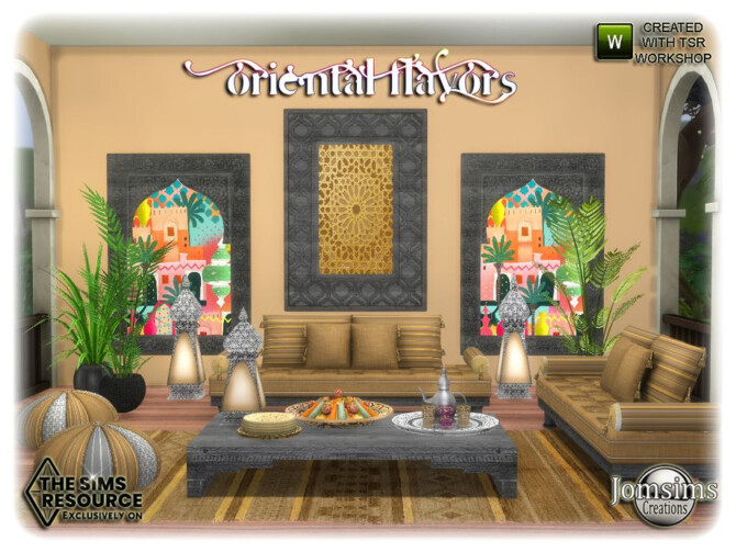 Sims 4 Oriental flavors living room by jomsims at TSR