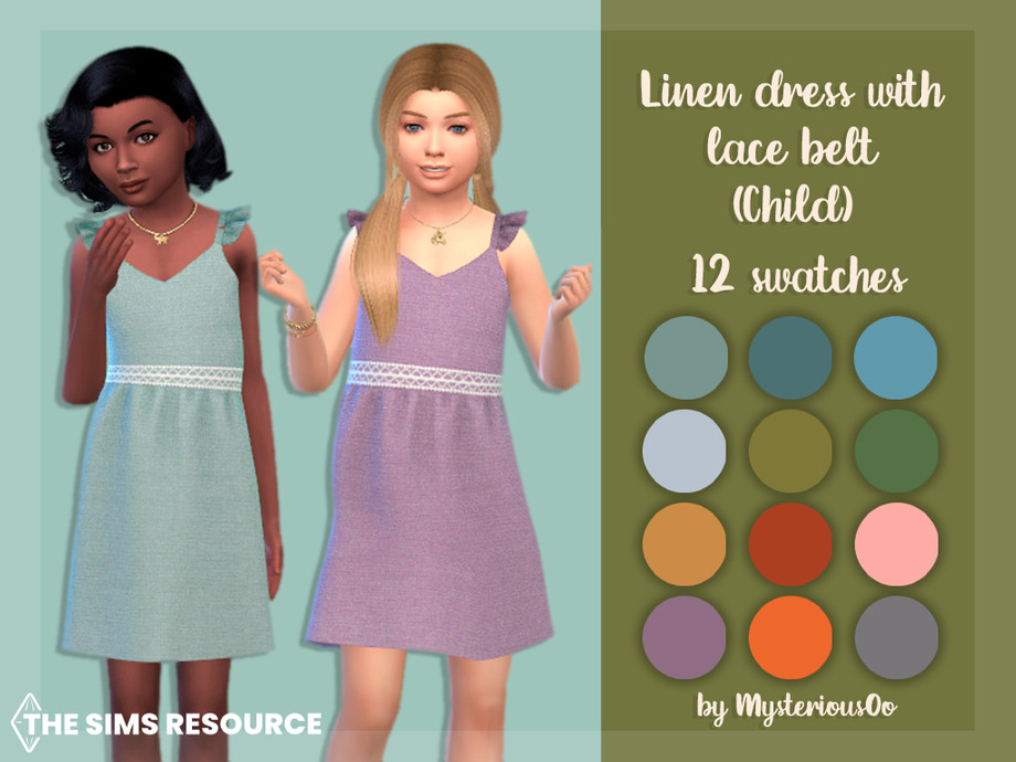 Linen dress with lace belt Child by MysteriousOo at TSR » Sims 4 Updates