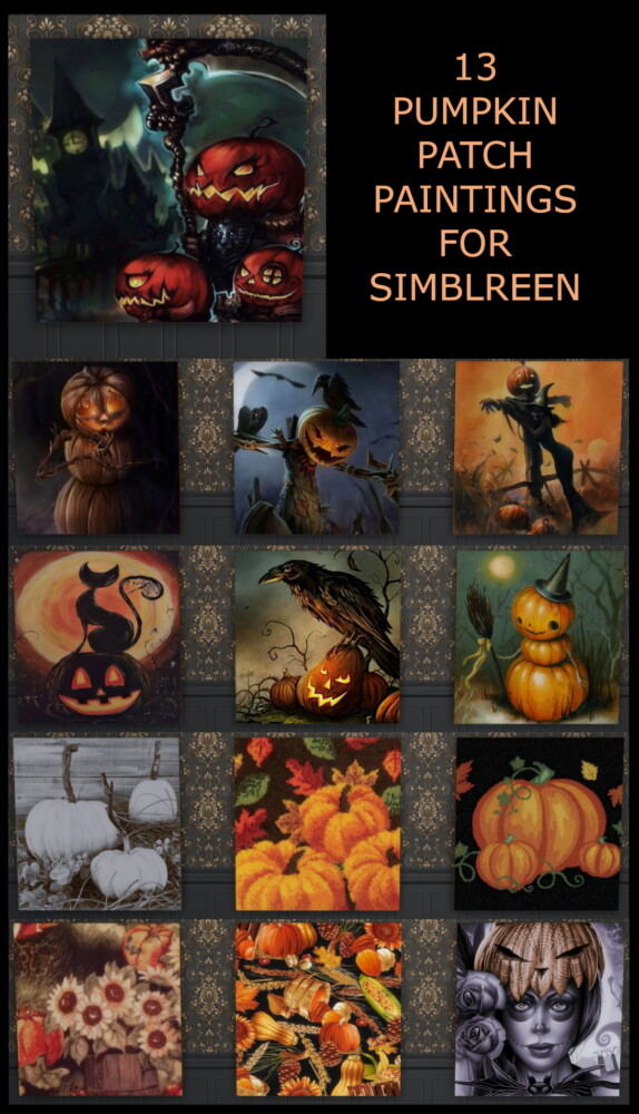 Sims 4 13 Pumpkin Patch Paintings for Simblreen by Simmiller at Mod The Sims 4