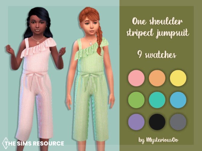 Sims 4 One shoulder striped jumpsuit by MysteriousOo at TSR