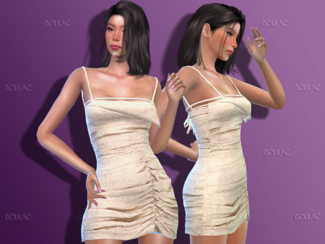 Sims 4 Stone Gathered Asymmetric Mini Dress DO183 by D.O.Lilac at TSR