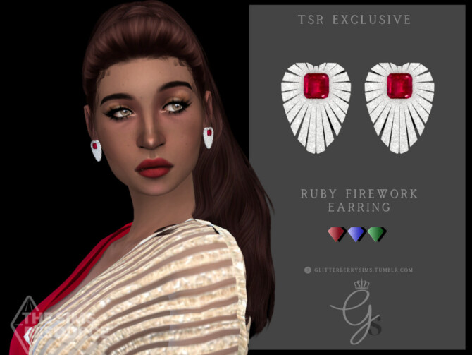 Sims 4 Ruby Firework Earrings by Glitterberryfly at TSR