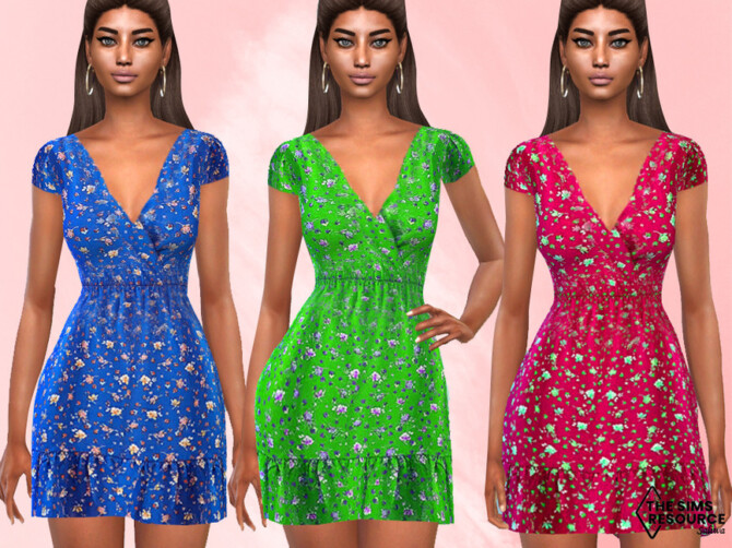 Sims 4 Short Sleeve Floral Dresses by Saliwa at TSR