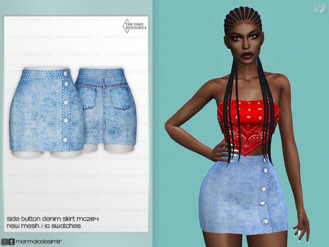 Sims 4 Side Button Denim Skirt MC284 by mermaladesimtr at TSR