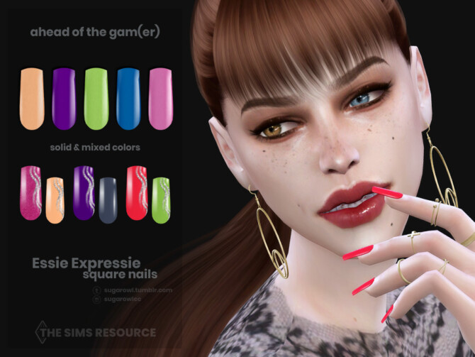 Sims 4 Ahead Of The Gamer | Essie Expressie square nails by sugar owl at TSR