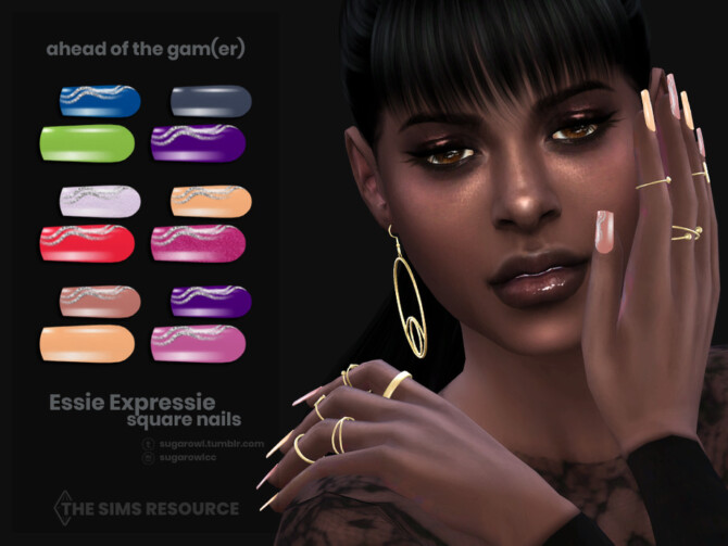 Sims 4 Ahead Of The Gamer | Essie Expressie square nails by sugar owl at TSR