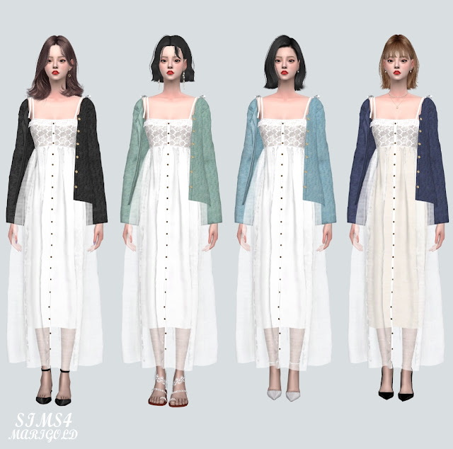 Sims 4 78 Cardigan With Lace Long Dress at Marigold