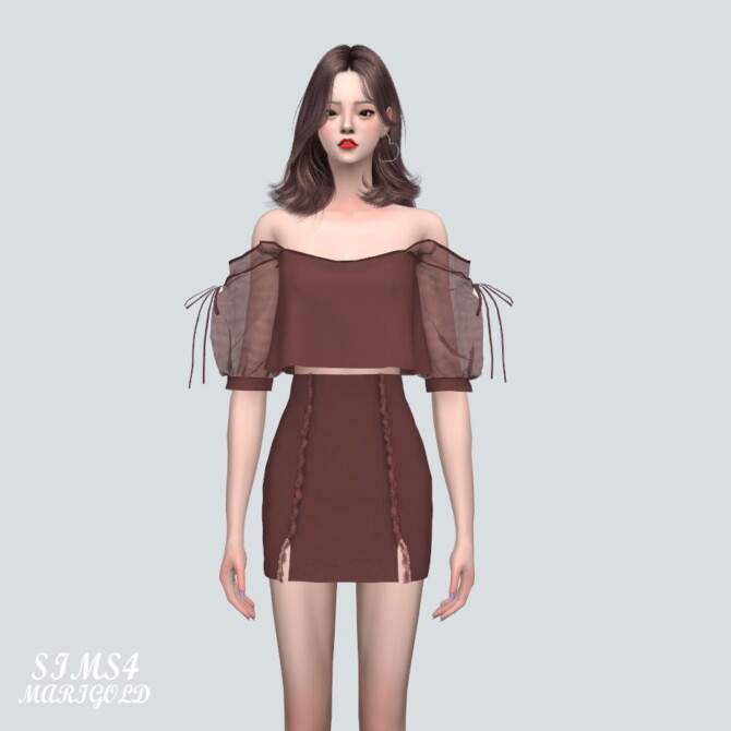 Sims 4 Off Shoulder Blouse With Lace Mini Skirts at Marigold