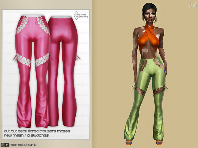 Sims 4 Cut Out Detail Flared Trousers MC286 by mermaladesimtr at TSR