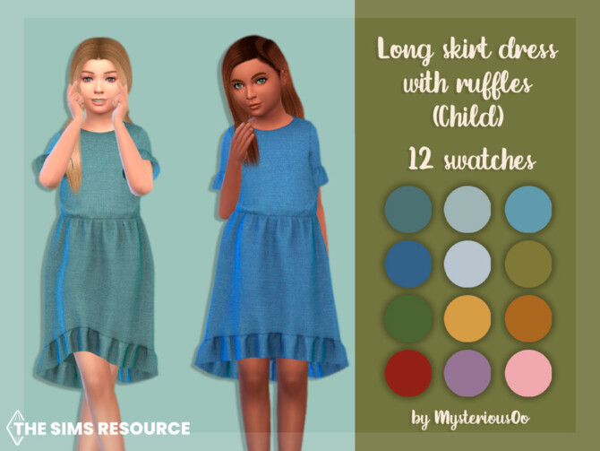 Sims 4 Long skirt dress with ruffles Child by MysteriousOo at TSR