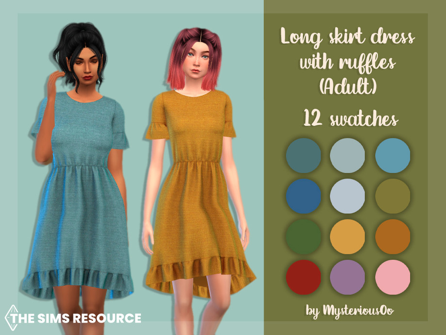 Long skirt dress with ruffles Adult by MysteriousOo at TSR » Sims 4 Updates