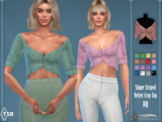 Sims 4 Shape Striped Velvet Crop Top by Harmonia at TSR