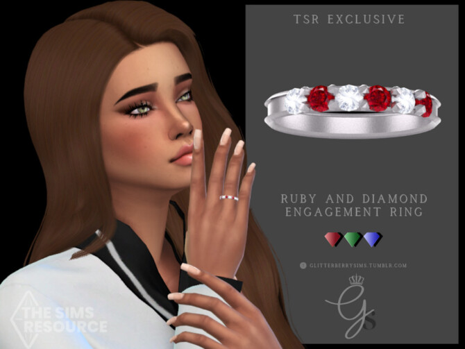 Sims 4 Ruby & Diamond Engagement Ring by Glitterberryfly at TSR