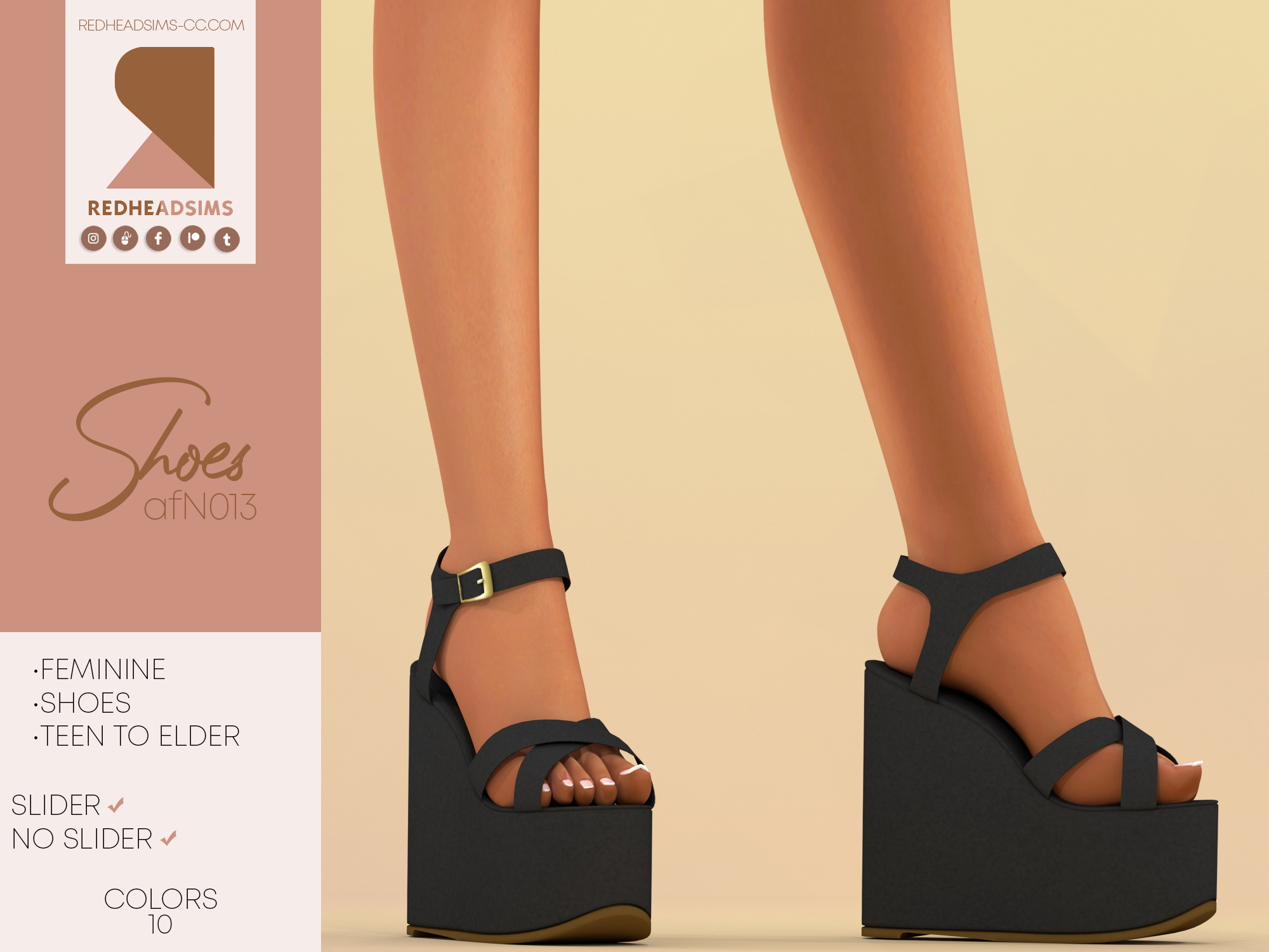 Wedge sandals N013 AF at REDHEADSIMS » Sims 4 Updates