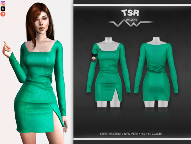 Sims 4 GREEN RIB DRESS BD569 by busra tr at TSR