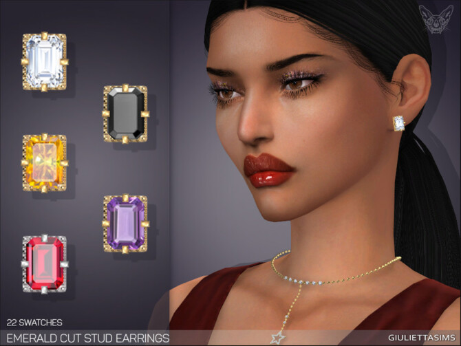 Sims 4 Emerald Cut Stud Earrings by feyona at TSR